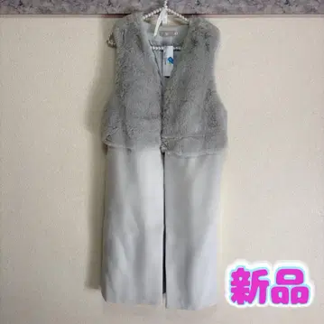 [ 새상품 ] 인조 모피 롱베스트 라이트 그레이 N플러스