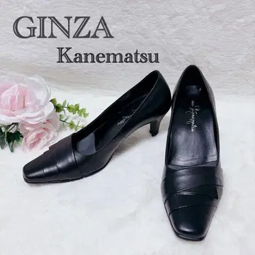새상품급 긴자 카네마츠 스퀘어토 펌프스 가죽 블랙 24cm