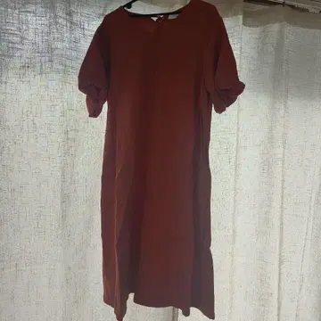 오렌지 컬러 반팔 원피스 V넥