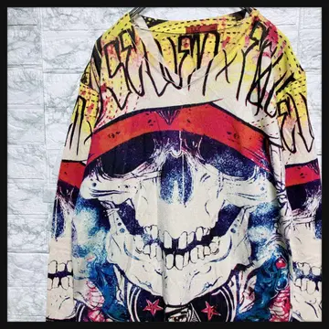 개성적인 스컬 그래픽 맨투맨 V넥 화려한 레어 사이즈 코튼 혼방