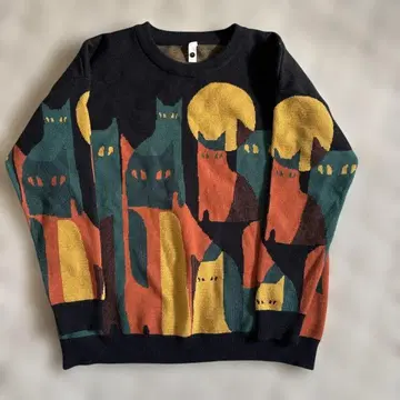 고양이 패턴 스웨터 구제 의류