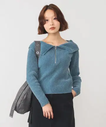 RayBEAMS 몰 하프 지퍼 빅 칼라 니트