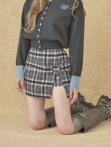 다리치 Darich 슬릿 체크 리본 미니 스커트