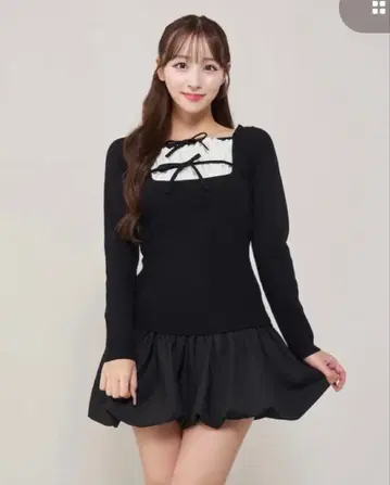 darich 더블 리본 도킹 벌룬 미니 원피스