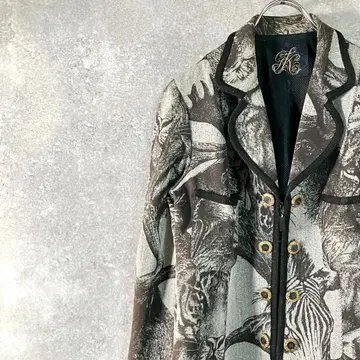 이타리야 테일러드 자켓 긴팔 그레이 레오파드 집업 버튼