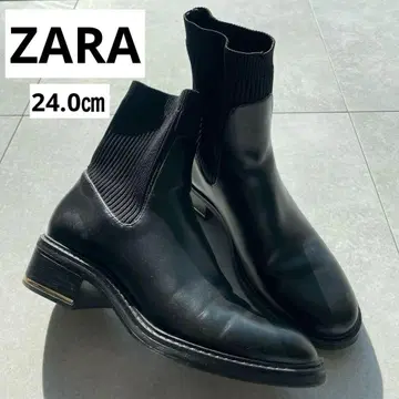 [ ZARA ] 블랙 가죽 사이드 고어 부츠 24.0cm
