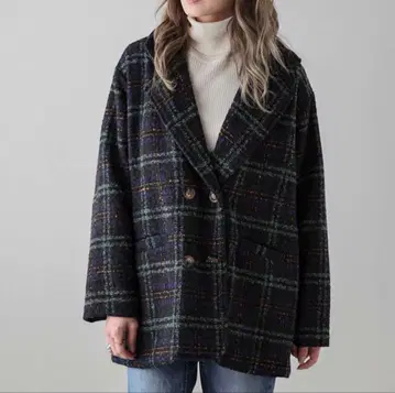 체크 무늬 체스터 코트 네이비 계열