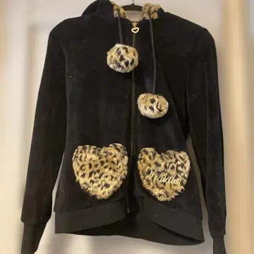 레오파드 무늬 후드 플리스 자켓