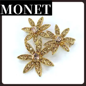 MONET 모네 플라워 브로치 골드 스톤 파티