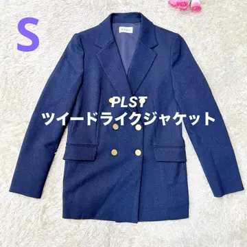 플라스테 (PLST) 네이비 골드 버튼 더블 브레스트 자켓 트위드 라이크
