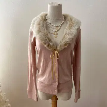 y2k archive 모리걸 퍼 니트 가디건 핑크 계열