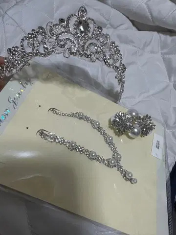 실버 티아라 목걸이 귀걸이 브라이덜 3종 세트