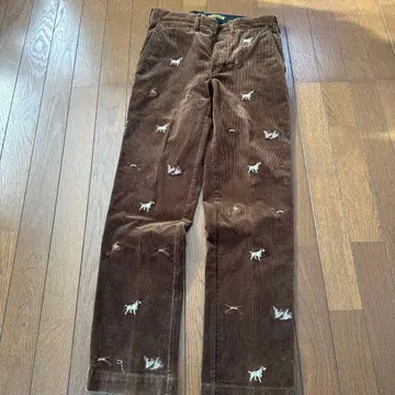 랄프 로렌 럭비 브라운 코듀로이 팬츠 자수 디자인 강아지 패턴