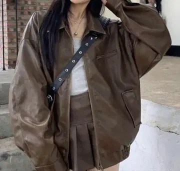 브라운 가죽 오버 사이즈 자켓