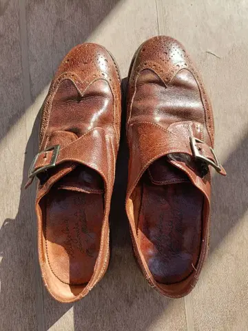 이탈리아제 브라운 가죽 몽크 스트랩 신발