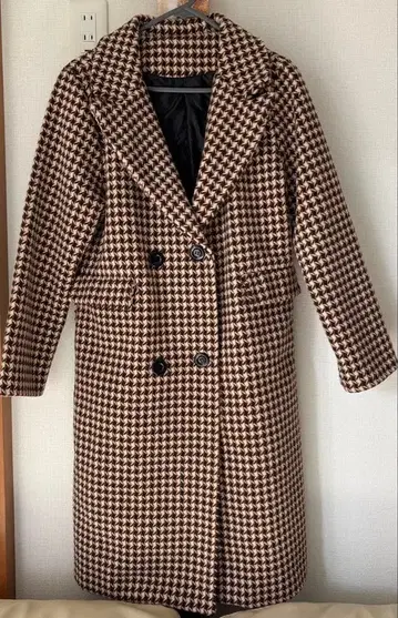 [ 구제 의류 ] 하운드 투스 패턴 더블 브레스트 체스터 코트