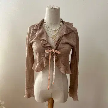 y2k archive 모리걸 프릴 숏 가디건 벨로아 리본