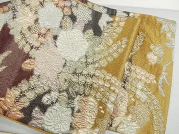 순수 실크 부클레 직조 육통 후쿠로 오비 금실 금박
