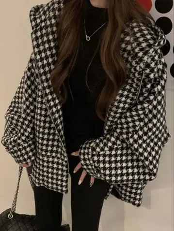 오버 사이즈 하운드 투스 코트