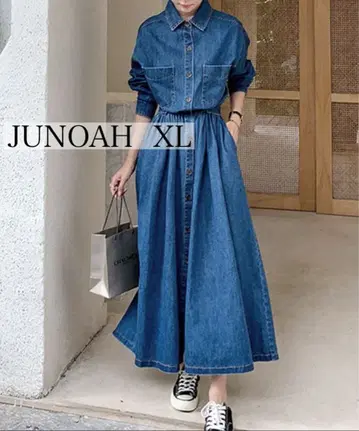 JUNOAH XL 다크 블루 셔츠 원피스