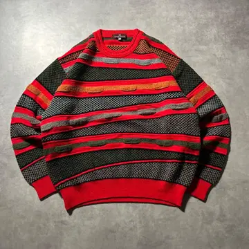 빈티지 절개 3D 입체 멀티 컬러 케이블 니트 스웨터