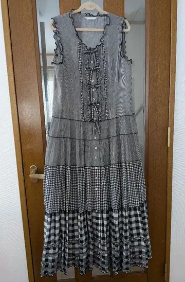 슬리브리스 롱 원피스 깅엄 체크