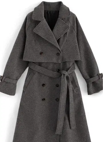 차콜 더블 브레스트 롱 코트