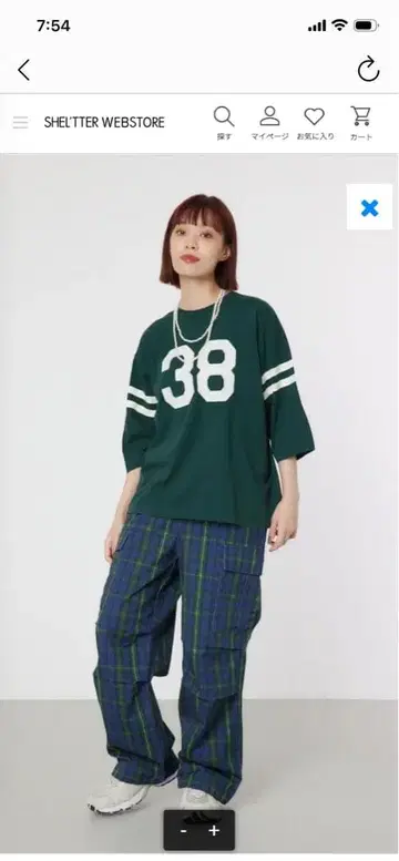 RODEO CROWNS 카고 팬츠 파랑과 그린 체크 무늬