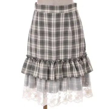 엑시즈팜 포에틱 체크 무늬 프릴 장식 미디 스커트