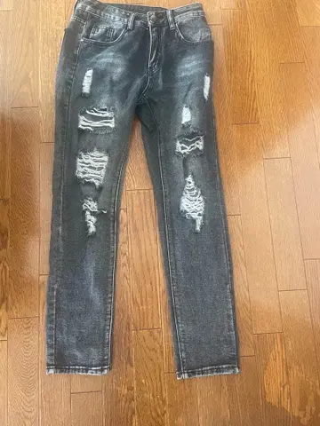 데미지 가공 다크 그레이 데님 청바지 사이즈 28