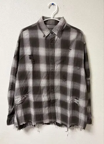 CLEL 빈티지 디자인 데미지 체크 셔츠