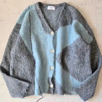 크누스 스머프 니트 가디건 그레이 블루 오버 사이즈