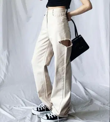 me+em select 컷 아웃 사이드 슬릿 롱 데님 팬츠 L