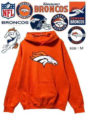 NFL 덴버 브롱코스 후드티 M 오렌지 USA 구제 의류