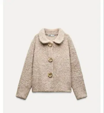 ZARA 2024 인조 모피 플라워 버튼 니트 자켓