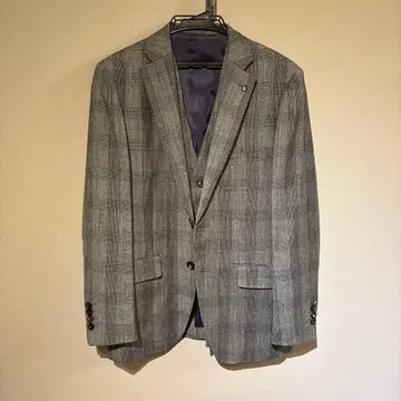 그레이 체크 무늬 비즈니스 자켓 베스트 세트