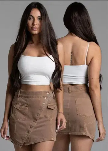 브라운 타이트 스커트 버튼 포함