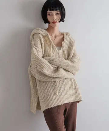 멜란지 후드 니트 풀오버