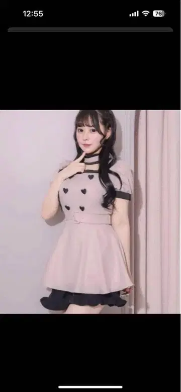 pium 초커 프릴 하트 버튼 셋업 반팔