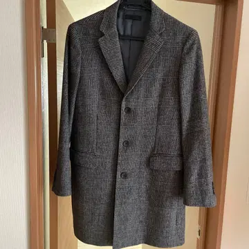 그레이 계열 체크 무늬 체스터 코트 캐시미어 혼방