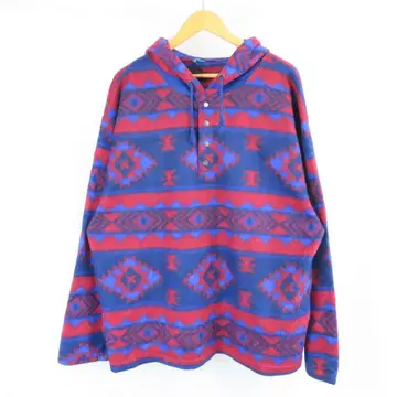 네이티브 올 패턴 오버 사이즈 풀오버 플리스 후드티 구제 의류