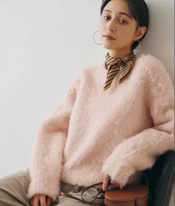 윔 가젯 믹스얀 크루넥 풀오버 니트 핑크