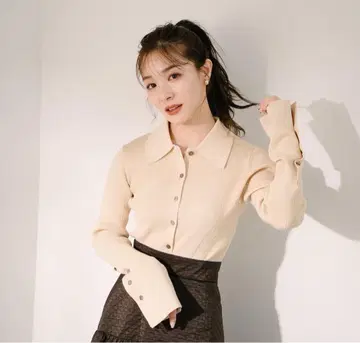 Aimeine 카라 부착 리브 니트 가디건