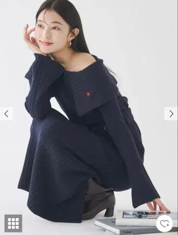 LAGUNAMOON 네이비 오프숄더 니트 스커트 셋업