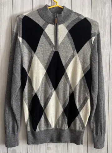 캐시미어 혼방 남성용 스웨터 아가일 무늬 M