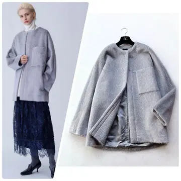 [ ebure ] 정가 16.5만 수리 알파카 샤기 코트 노카라 그레이