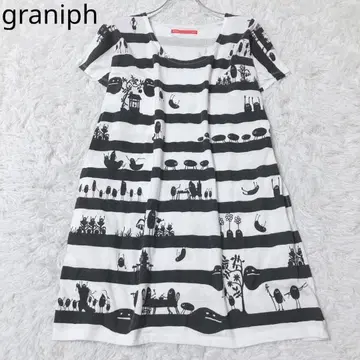 그라니프 티셔츠 원피스 보더 무늬 캐릭터 모노톤 반팔 무릎 기장