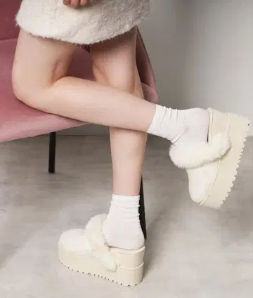 Esperanza 통굽 2WAY 페이크 무스탕 클로그 M 아이보리