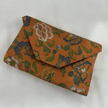 브라운 다구 스키야부쿠로 오렌지 꽃무늬 고급 쇼와 레트로