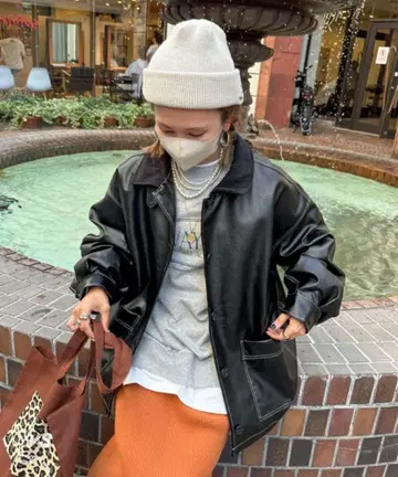 코듀로이 칼라 가죽 블루종